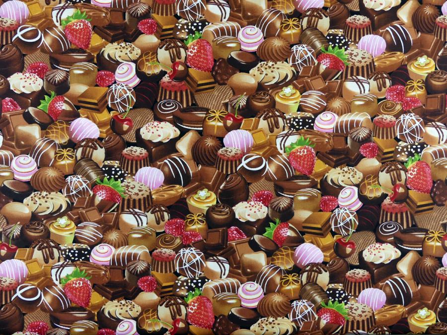Timeless Treasures Schokolade Pralinen Patchworkstoff